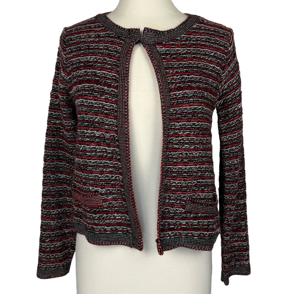 BERRETTI | Black &‎ Red Tweed Wool Blend Knit Cardigan Sweater | Women's Medium